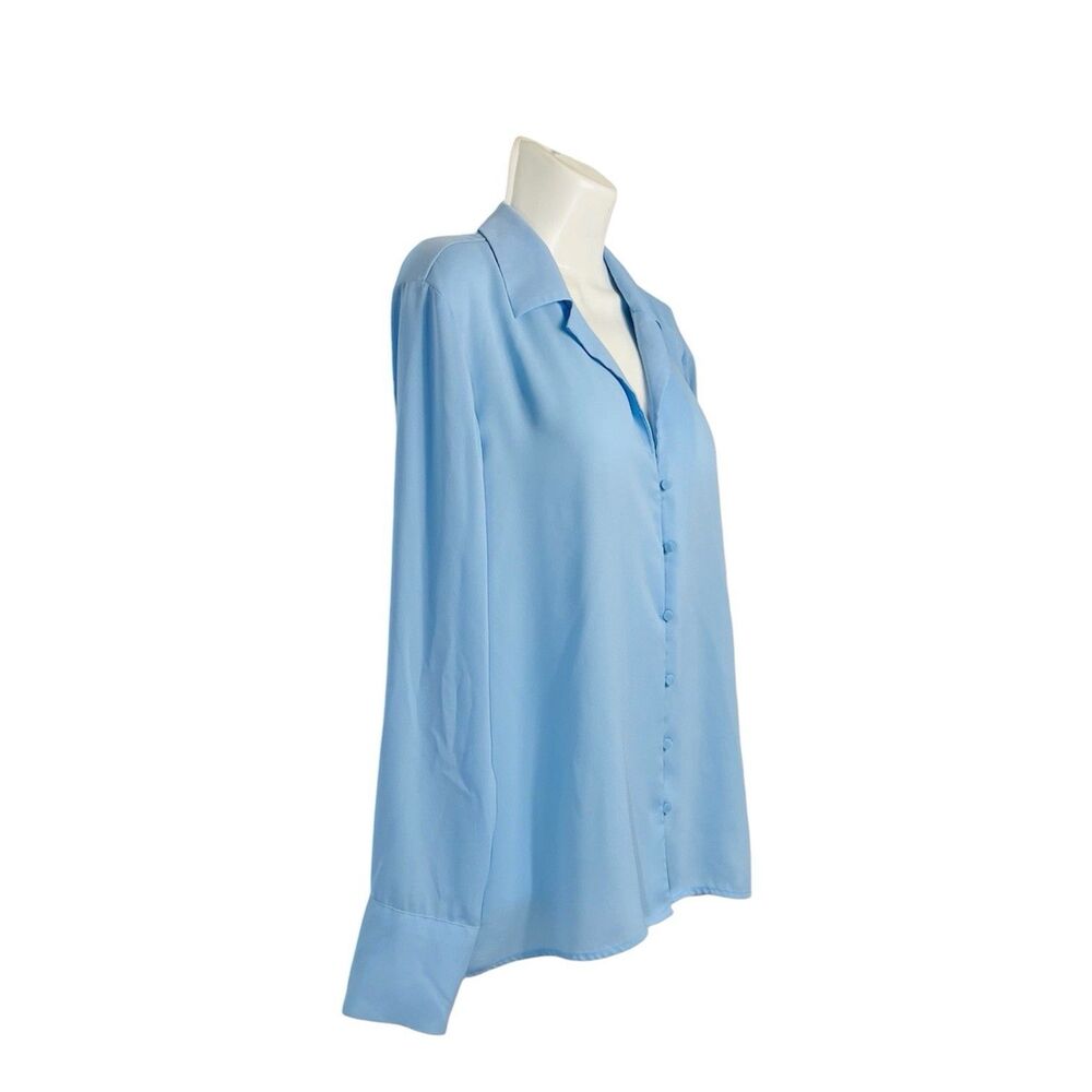 Worthington Womens XL Light Blue Semi Sheer Button Up Blouse Long Sleeve Career - Picture 3 of 8